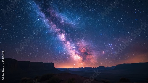 Beautiful view of the starry night sky  galaxy above the mountains.