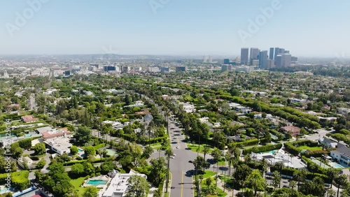  Beverly Hills Aerial 2024 - Static wide to tilting straight down to street level