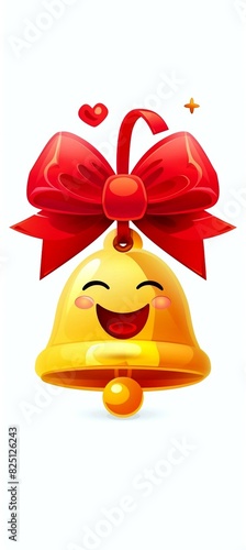 The happy bell with a red bow in a cartoon style on a white background