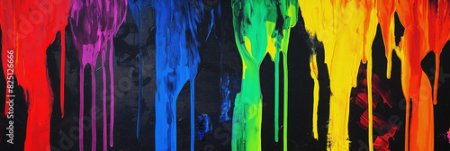 Colorful drip art on a black background. Abstract painting featuring vibrant colors dripping down a dark canvas.