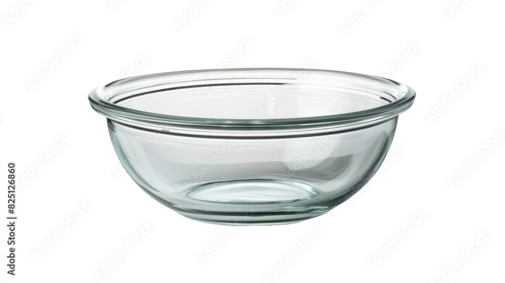 A glass bowl with a clear rim placed on a plain white background A glass bowl with a clear rim placed on a plain white background