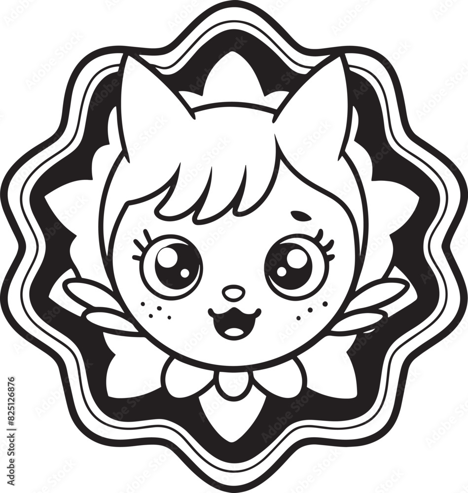 Cute sticker illustration black and white Cute sticker illustration black and white
