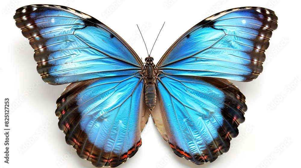 Spectacular A blue butterfly with blue wings on a white background Spectacular A blue butterfly with blue wings on a white background