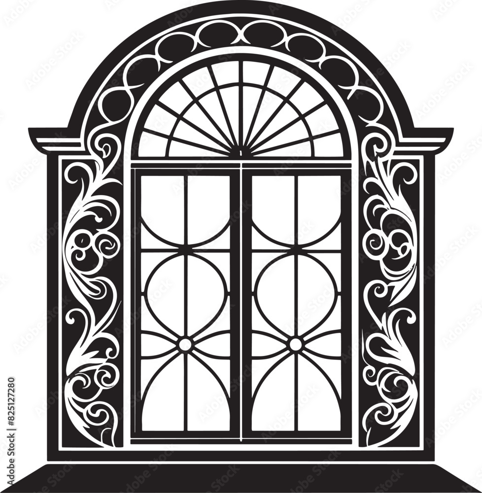 Decorative window in the house illustration black and white Decorative window in the house illustration black and white
