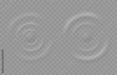 Vector wave circles on the water surface. Water ripples png. Water movement, water or sound effect on isolated transparent background.