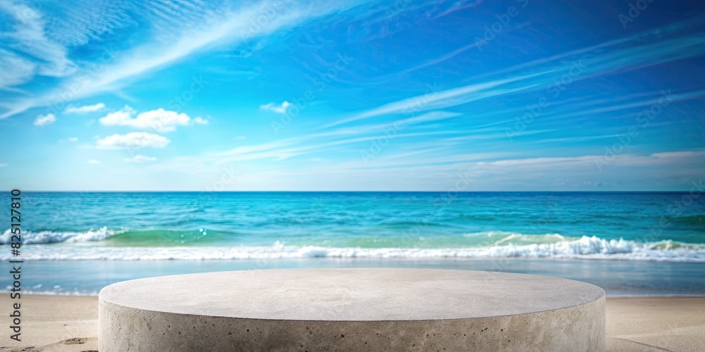 Fototapeta premium Pristine beach with gentle waves and a clear blue sky.