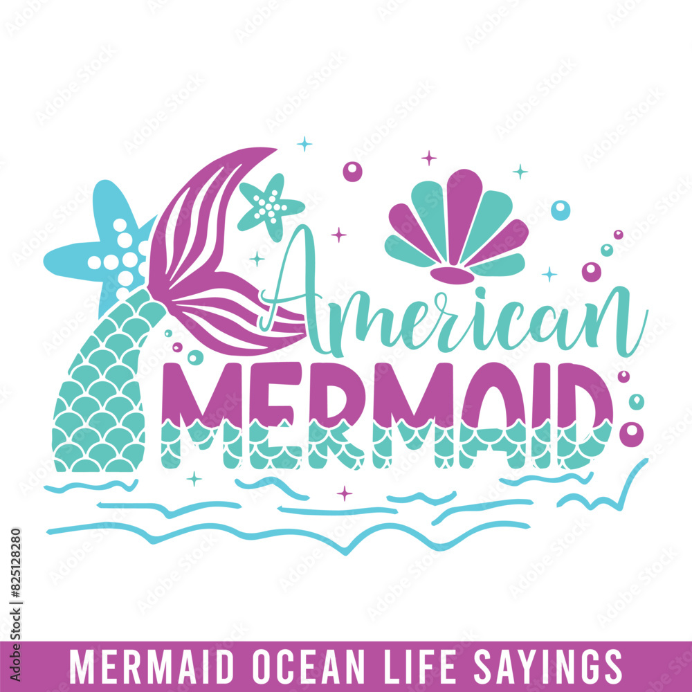 American mermaid ocean life design, mermaid svg designs