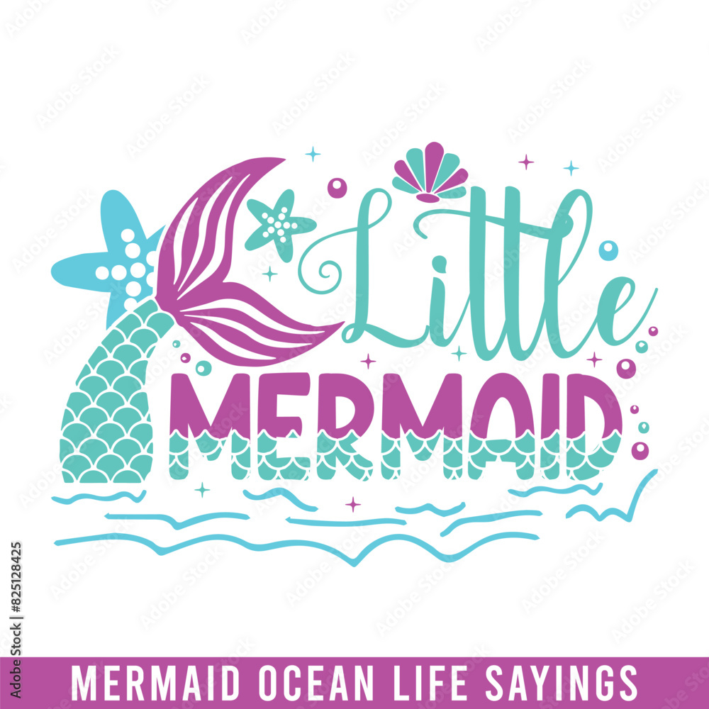 Little mermaid ocean life design, mermaid svg designs