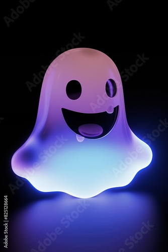 Laughing spectral ghost emoji in purple and blue gradient. 3D rendering