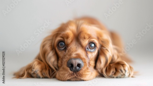 Cute Cocker spaniel with big, expressive eyes on a white background photo