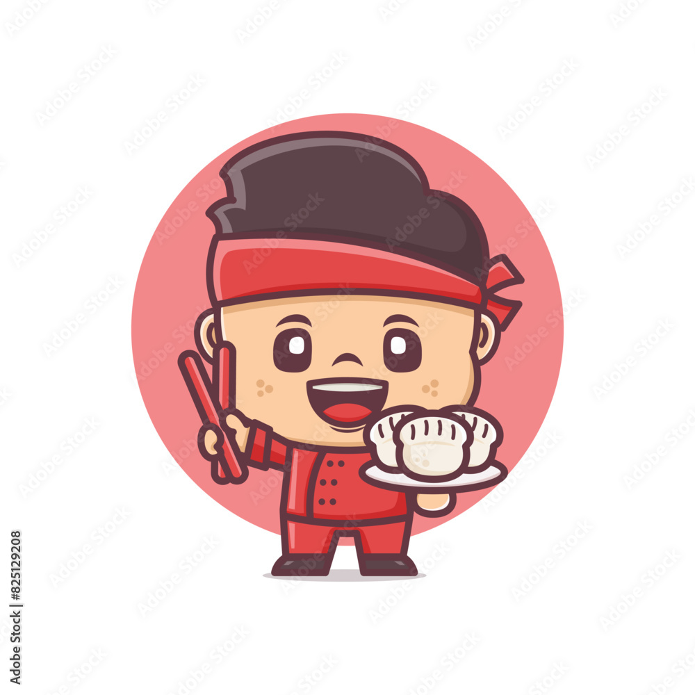 cute chef cartoon with dumpling, vector illustration for culinary industry cute chef cartoon with dumpling, vector illustration for culinary industry