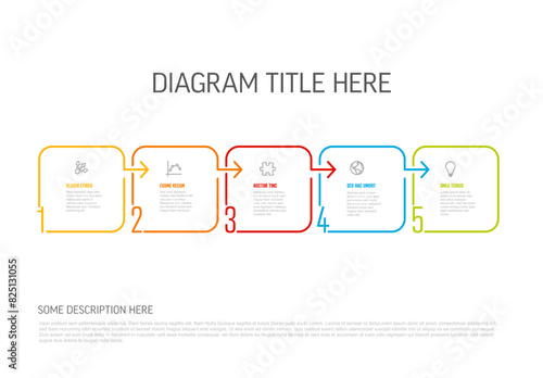 Minimalistic five square steps elements template with numbers and icons