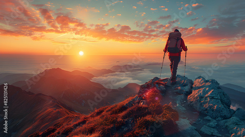 Resolute Backpacker Trekking with Poles on Steep Trail High Resolution Image Illustrating Determination and Challenges of Backpacking Photo Stock Concept