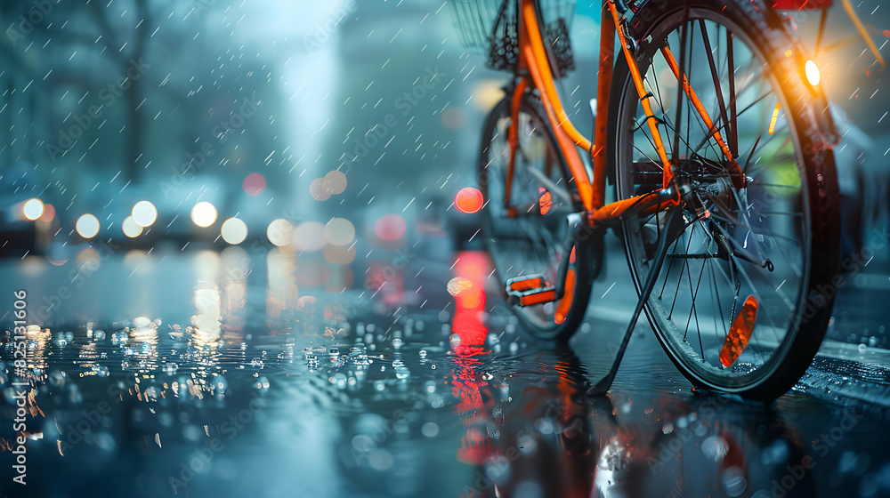 Bicycle in Rain: High Resolution Image Symbolizing Urban Life Activity in Rainy Season Bicycle in Rain: High Resolution Image Symbolizing Urban Life Activity in Rainy Season