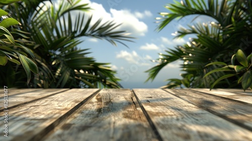 Tropical Serenity  Wooden Table With Palm Trees