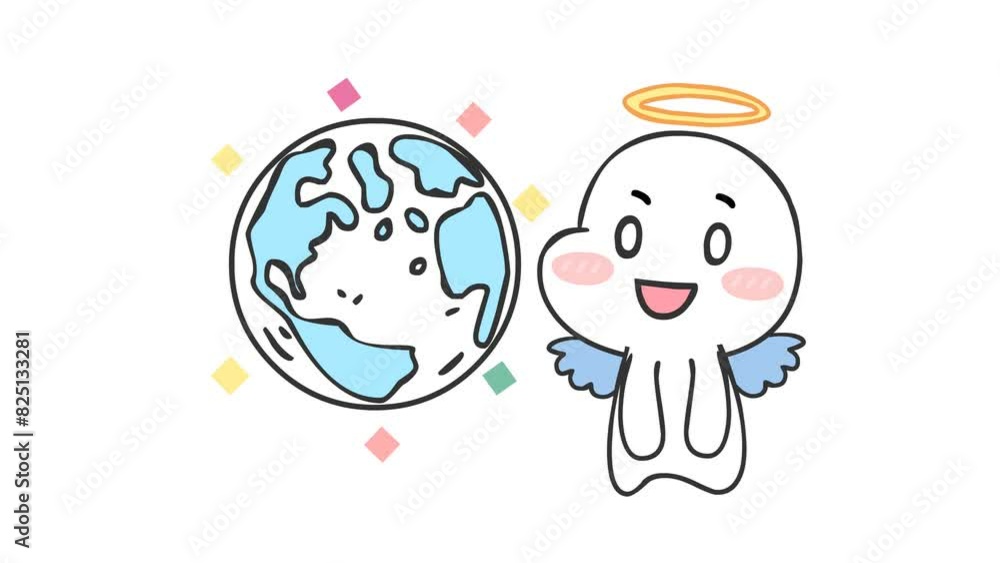 Animated Little Angel with the World - White Background Animated Little Angel with the World - White Background