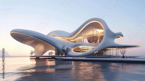 a futuristic building with a wavy, organic design