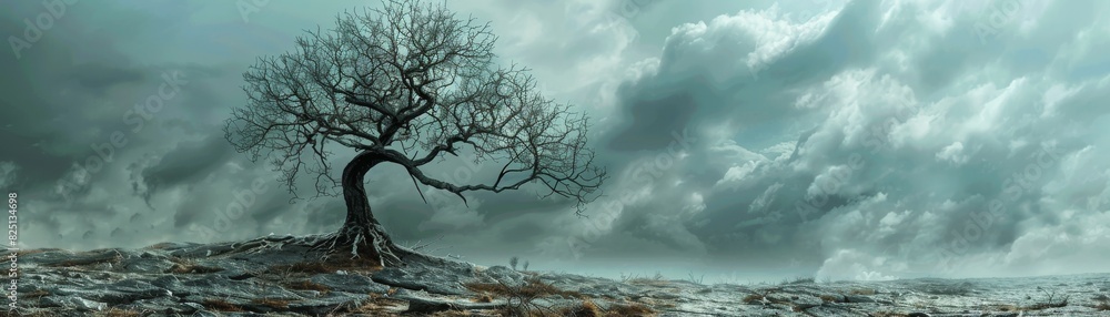 A leafless tree with a negative financial loss message, financial downfall concept, highresolution, crisp and dramatic, professional image. A leafless tree with a negative financial loss message, financial downfall concept, highresolution, crisp and dramatic, professional image.