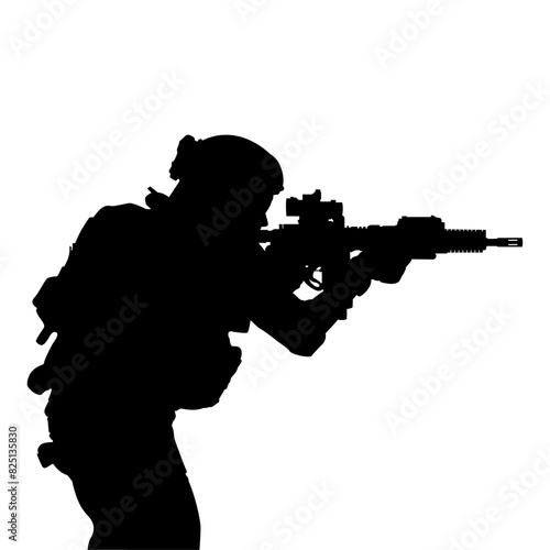 Modern soldier pointing rifle vector silhouette