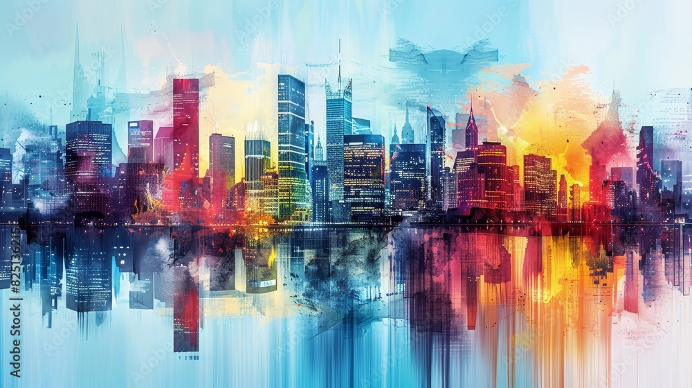 A city skyline with a reflection of the city in the water generated by AI A city skyline with a reflection of the city in the water generated by AI