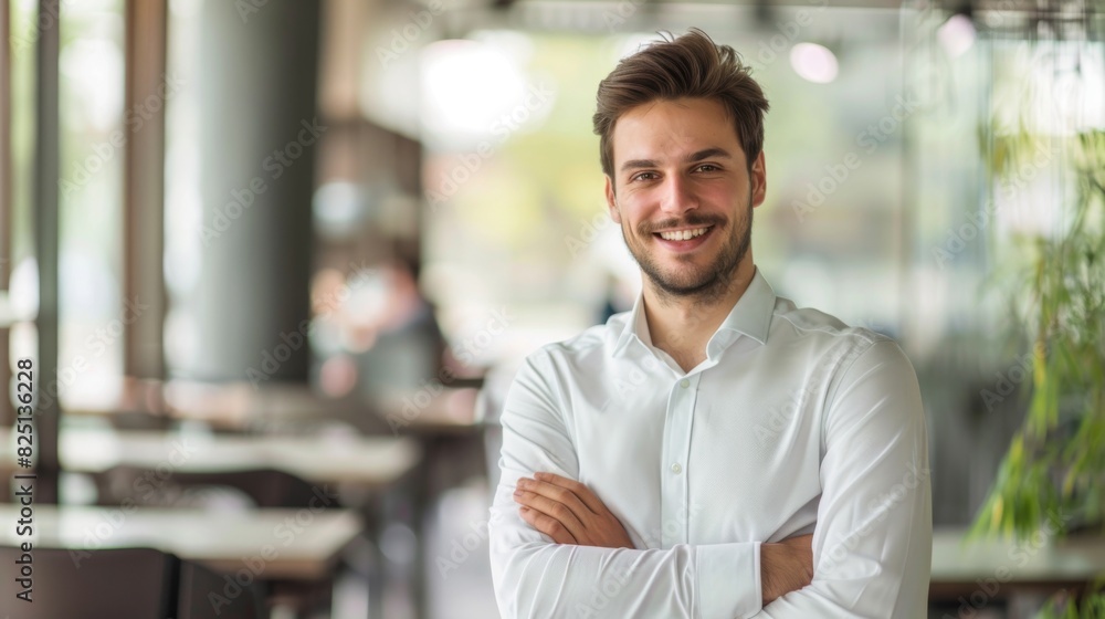Confident Business Success: Cheerful Businessman in a Contemporary Office Confident Business Success: Cheerful Businessman in a Contemporary Office