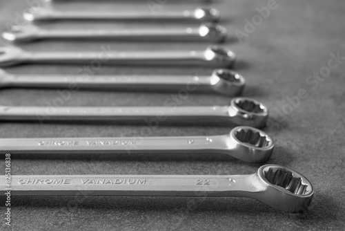 Set of wrenches close up.