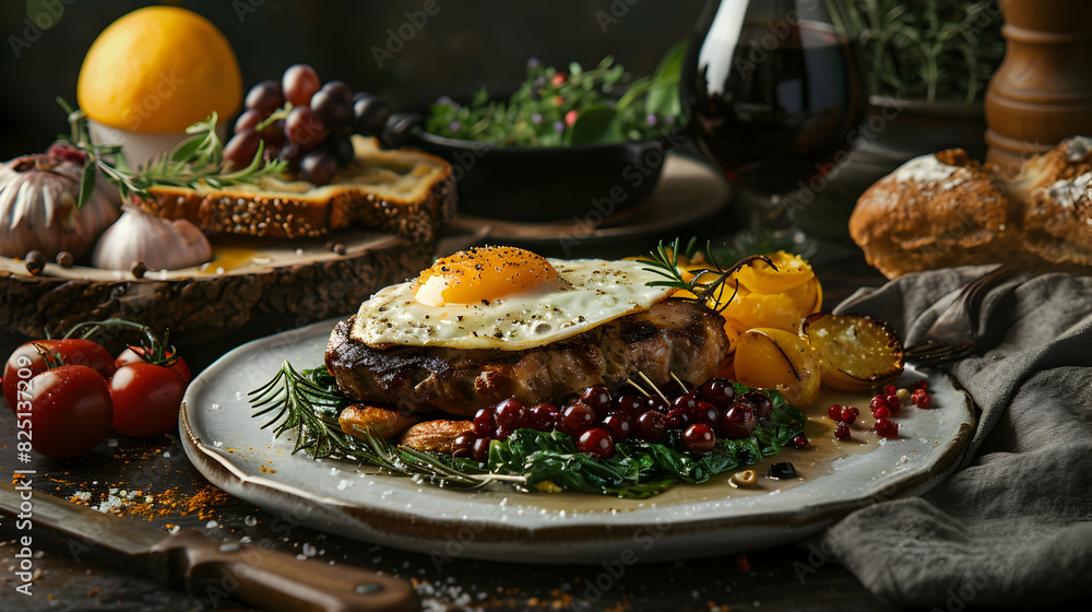 Photo realistic American food concept as luxurious digital art showcasing the sumptuous richness and gourmet dining experience of Glossy American cuisine in vibrant detail. Stock Photo realistic American food concept as luxurious digital art showcasing the sumptuous richness and gourmet dining experience of Glossy American cuisine in vibrant detail. Stock