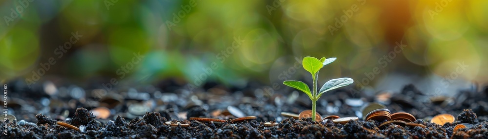 A tiny seedling sprouting from moist soil with coins scattered around, symbolizing economic growth, isolated on white, plenty of copy space, highresolution, vivid and sharp. A tiny seedling sprouting from moist soil with coins scattered around, symbolizing economic growth, isolated on white, plenty of copy space, highresolution, vivid and sharp.