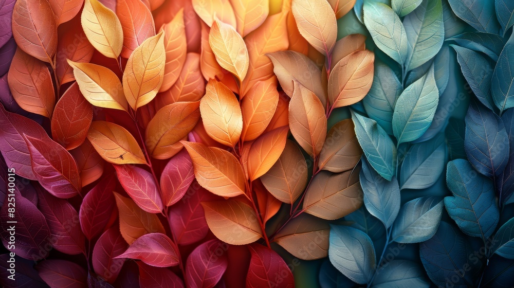 Leaves flat design front view autumn change theme 3D Tetradic color scheme Leaves flat design front view autumn change theme 3D Tetradic color scheme
