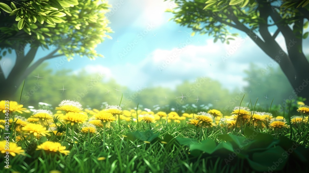 Fototapeta premium Sunlit Symphony: A Golden Sea of Dandelions