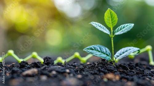 A green seedling emerging with an upward trend graph behind it, financial prosperity theme, isolated on white, copy space, sharp detail, vibrant colors, highquality image. © kitidach