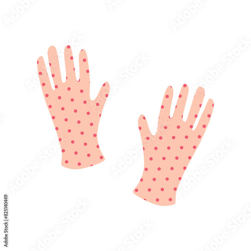 Garden gloves icon. Cartoon Vector Illustration of Dotted Rubber Gloves, Flat Design Art for web design. Polka Dot Gum Protective Equipment for Hands for Gardener. Hand drawn Graphic Art