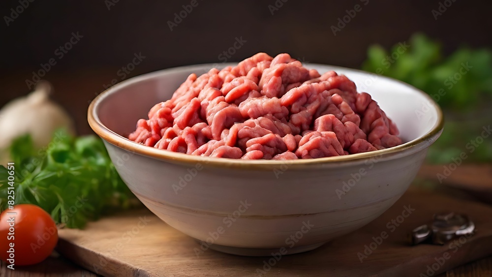 Raw minced meat in a bowl Raw minced meat in a bowl