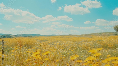 Golden Serenade: Blooming Yellow Fields Dance Beneath Azure Skies