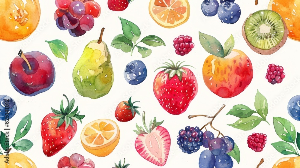 Fruit flat design side view orchard harvest theme water color Vivid