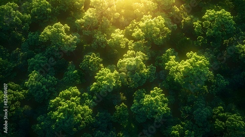 Lush Verdant Forest with Warm Sunbeams Streaming Through Canopy