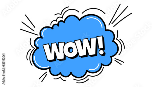Pow comic bubble. Sound dialogue speech bubbles with word - Wow. Pop art expression in bright color and black outline.