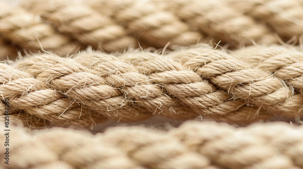The close-up image showcases natural cotton rope, providing a detailed view of its thick strands, threads, and fibers The close-up image showcases natural cotton rope, providing a detailed view of its thick strands, threads, and fibers