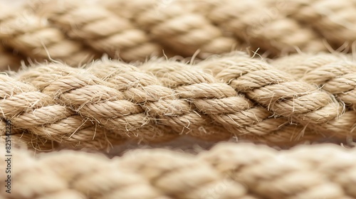 The close-up image showcases natural cotton rope, providing a detailed view of its thick strands, threads, and fibers