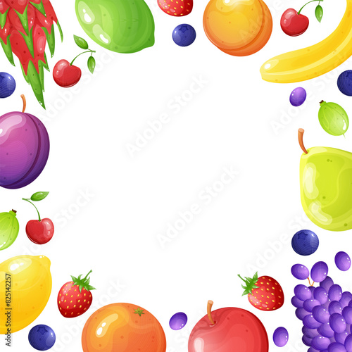 fruits and berries cartoon frame. Summer poster  banner card  concept