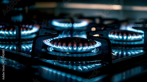 Blazing Gas Stovetop Flames Illuminating Modern Kitchen Appliance