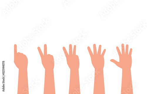 Hand gesture showing 1 to 5 fingers isolated on white background. Various gestures of hands. Vector illustration flat design style