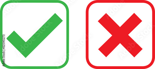 Konstfotografi Green checkmark tick and red X icons.