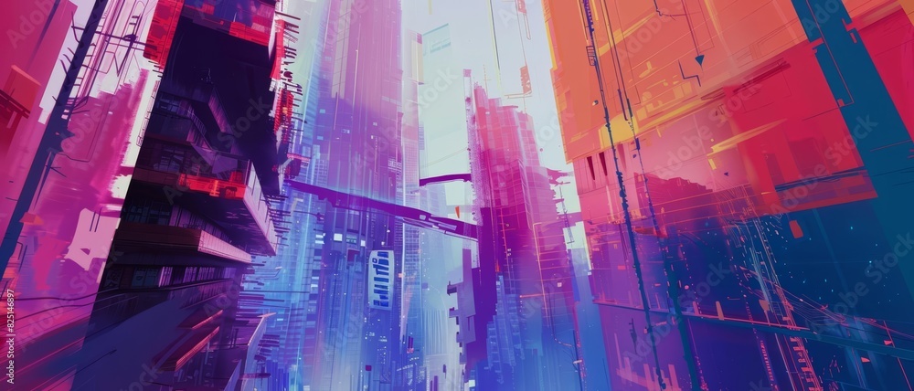 A digital painting of a cyberpunk city
