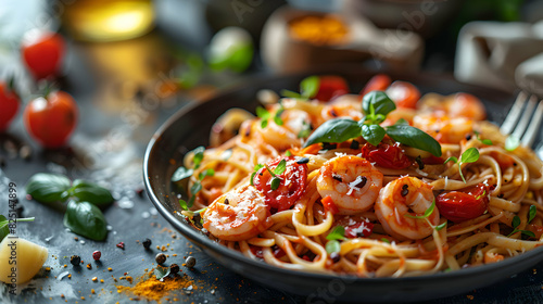 Exquisite Italian Cuisine: Photo Realistic Digital Art Capturing Luxurious Dining Experience with Glossy Italian Food Splendor Stock Photo Concept