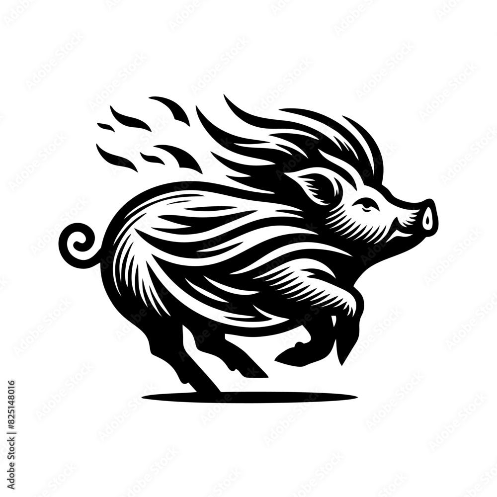 Obraz premium Black Animal Pig Illustration Logo Silhouette. Pig logo design