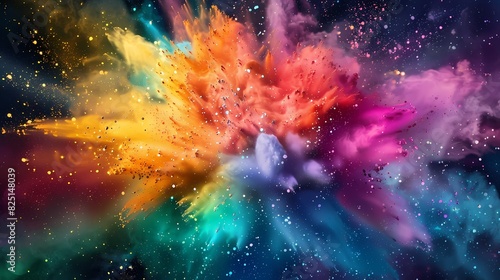 Explosion of colorful paint splashes  creating a visually captivating and dynamic backdrop