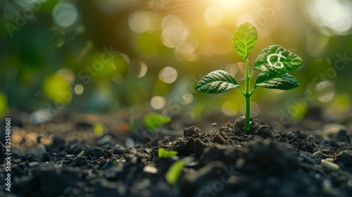 A small seedling reaching towards sunlight with a dollar sign nearby, financial investment theme, isolated on white background, plenty of copy space, sharp detail, vibrant colors.
