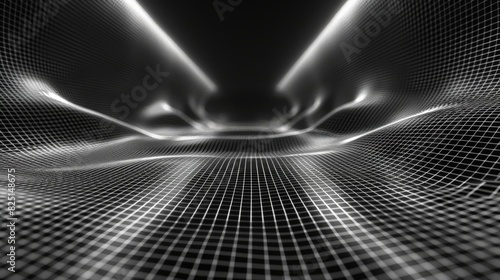 A depth illusion background with linear perspective, featuring abstract geometry and perspective grid techniques to create a sense of depth and dimensionality.