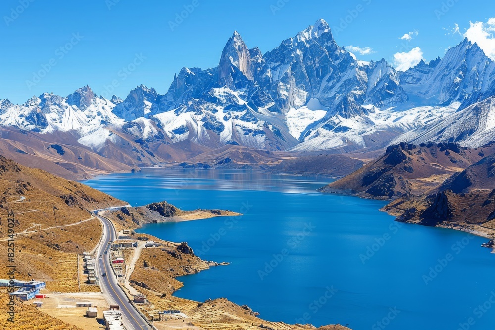 Fototapeta premium Majestic Lake Surrounded by Towering Mountains